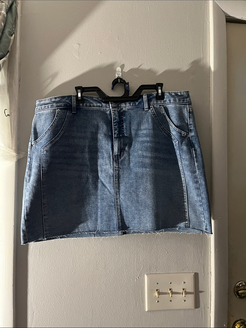 Time and Tru Dark Blue Denim Mini Skirt with Raw Edge